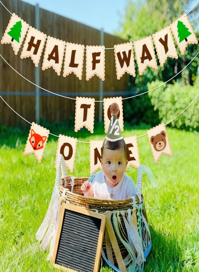 CUBACO 1/2 Birthday boy Girl Banner, half birthday decorations party hats 6 months Banner Decorations Outfit Half Way to One baby boy for Animal Kingdom Themed Baby Shower Party Supplie - Image 2